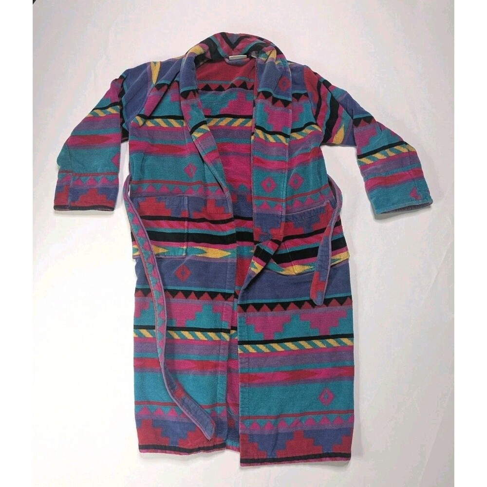VTG TJ Lawford Bathrobe Bold Southwestern Aztec Tribal Belted Pockets Size M